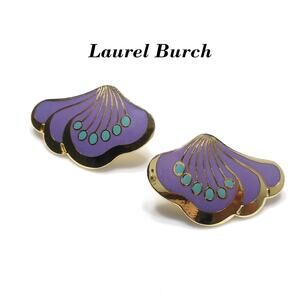 Laurel Burch Peony Post Earrings, Gold Plated Cloisonne Enamel, 1980s Vintage
